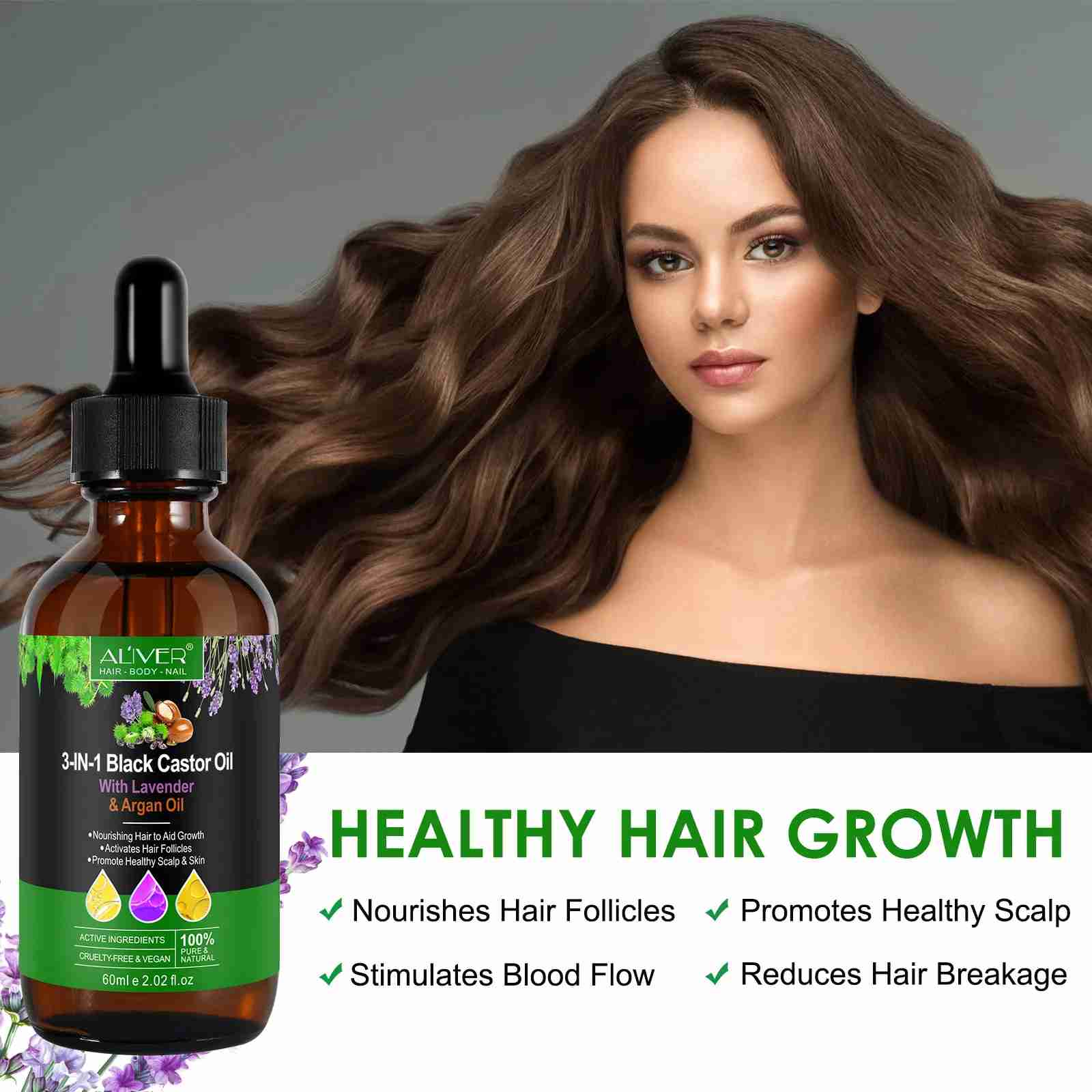 3 IN 1 Black Castor Oil Aliver with Lavender & Argan Oil